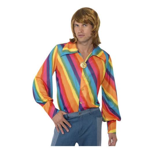 70-tals Regnbågsfärgad Skjorta - Large