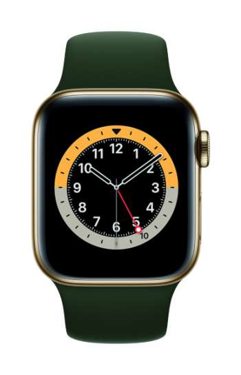 Apple Watch Series 6 - 40mm / GPS + Cellular / Gold Stainless Steel Case / Cyprus Green Sport Band
