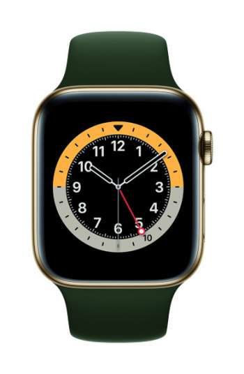 Apple Watch Series 6 - 44mm / GPS + Cellular / Gold Stainless Steel Case / Cyprus Green Sport B