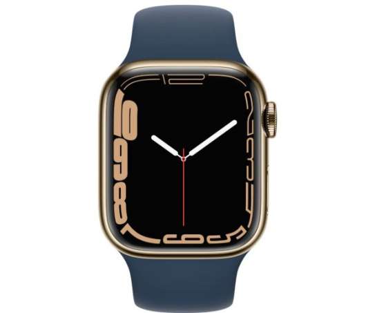 Apple Watch Series 7 - 41mm / GPS + Cellular / Gold Stainless Steel / Abyss Blue Sport Band
