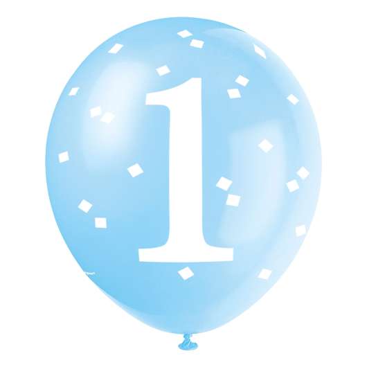Ballong 1 År med Konfetti Blå