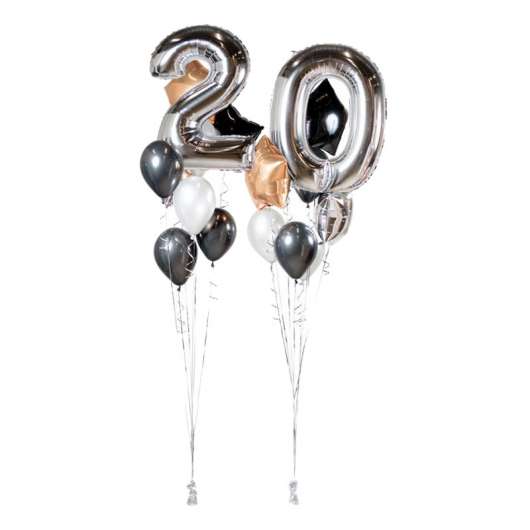 Ballongbukett Happy Birthday 20 Silver