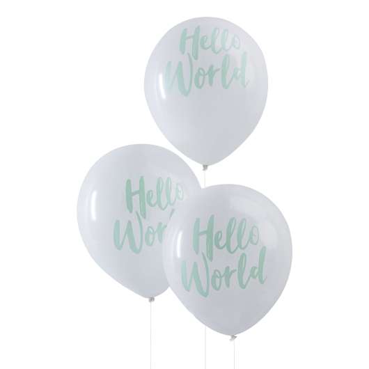 Ballonger Hello World Vit/Mintgrön - 10-pack