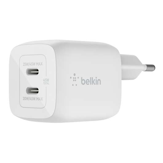 Belkin - 45W GaN Dual PD/PPS mini snabbladdare för laptop, mobil, surfplatta