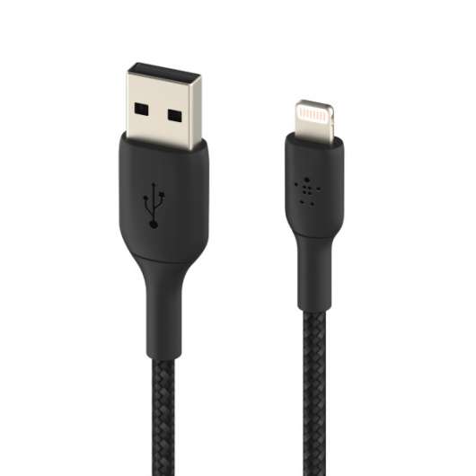 Belkin Nylonflätad Lightning till USB-A kabel, 2 meter - Svart