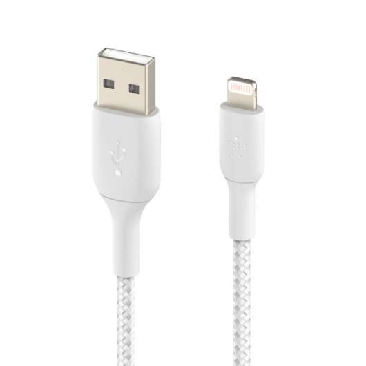 Belkin Nylonflätad Lightning till USB-A kabel, 3 meter - Vit
