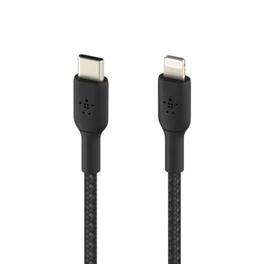 Belkin Nylonflätad Lightning till USB-C kabel, 1 meter - Svart