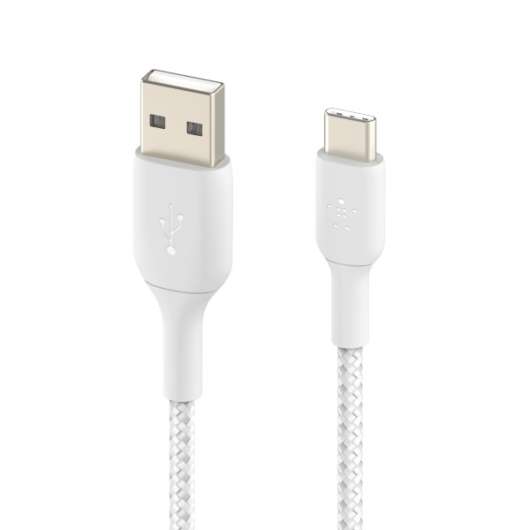 Belkin - Nylonflätad USB-A till USB-C kabel, 1 meter - Vit