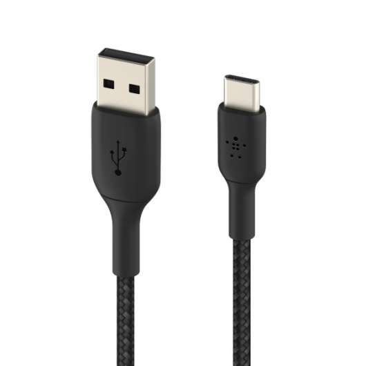Belkin - Nylonflätad USB-A till USB-C kabel, 2 meter - Svart