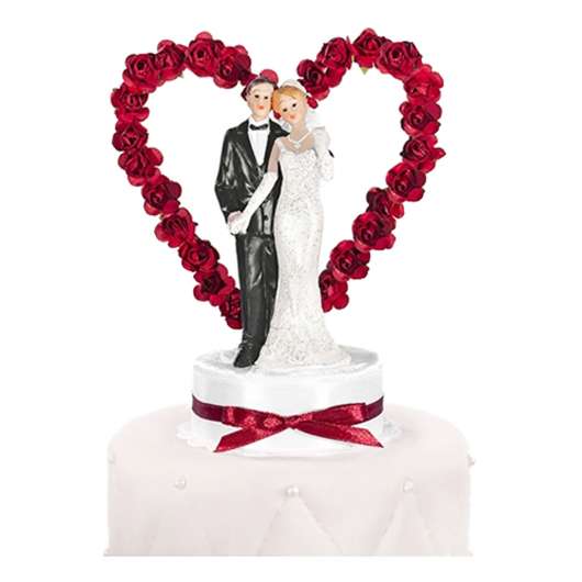 Bröllopsfigur Brudpar med Hjärta Röd - 16 cm