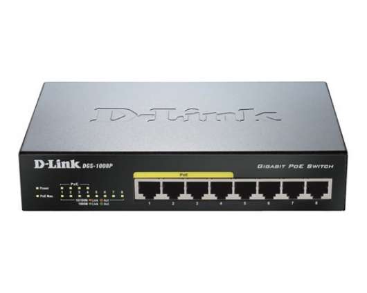 D-Link DGS-1008P 8-port / Gigabit Switch / PoE / Fanless / Unmanaged
