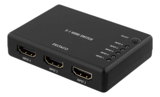 Deltaco HDMI-Switch, 5-1, Fjärrkontroll - Svart
