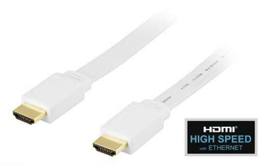 Deltaco High-Speed HDMI-kabel Flat / 0.5m - Vit