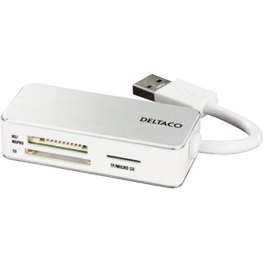Deltaco Minneskortläsare USB3.0 SDHC, Micro-SD, TF, MS PRO/DUO, vit/silver