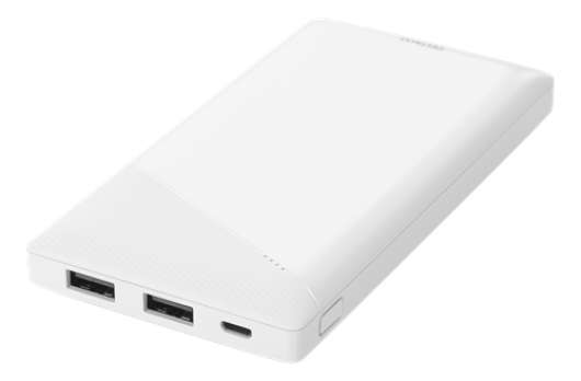 Deltaco Powerbank 10000 mAh, 2.1 A/10.5 W, 37 Wh, 2x USB-A - Vit