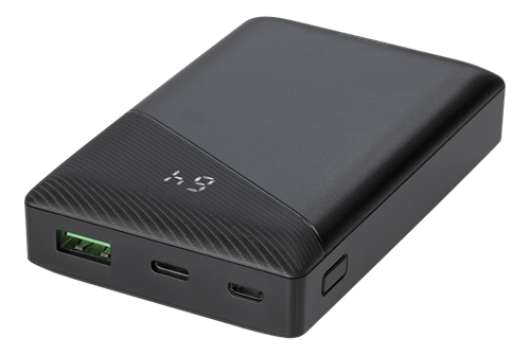 Deltaco Powerbank 10000 mAh, 3 A/18 W, 37 Wh, 1x USB-A snabbladdning, 1x USB-C PD - Svart