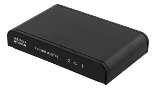DELTACO PRIME HDMI-splitter, 1 enhet till 2 skärmar, HDMI 2.0, 4K, UltraHD, 3D, HDCP 2.2, svart