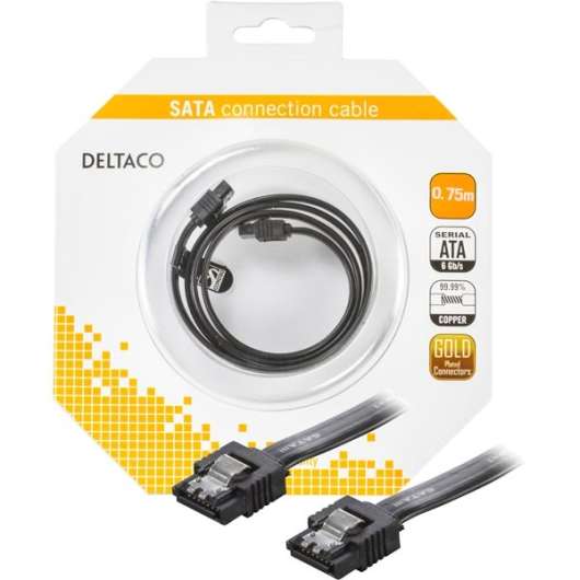 Deltaco Serial ATA-600 (SATA 6g) Kabel 0.7m (Raka kontaker, lås-clips)