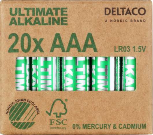DELTACO Ultimate Alkaline batterier LR03/AAA - 20-pack