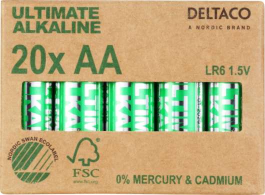 DELTACO Ultimate Alkaline batterier LR6/AA - 20-pack