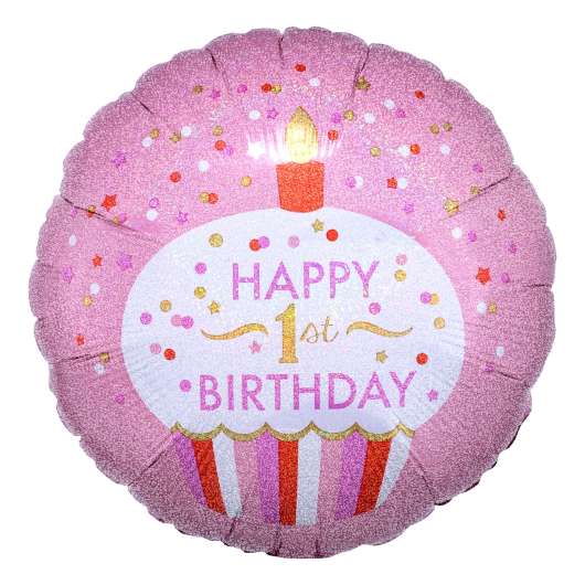 Folieballong Happy 1st Birthday Muffins Rosa