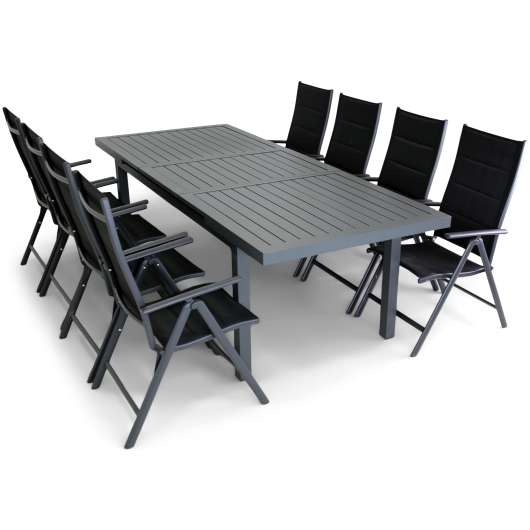 Förlängningsbart bord i aluminium 180-240cm | 8 positionsstolar