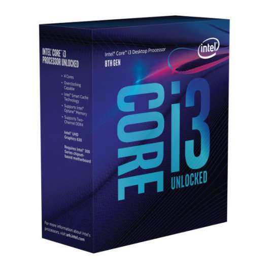 Intel Core i3-9350K - 4 kärnor / 4 trådar / 4.0 GHz (4.6 GHz Turbo) / 8MB / Socket 1151