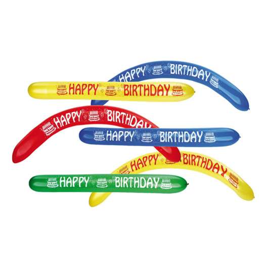Latexballonger Avlånga Happy Birthday - 2-pack