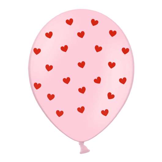 Latexballonger Rosa med Hjärtan - 6-pack