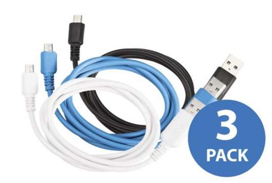 Linocell 3-pack Micro-USB-kabel Vit, svart och blå