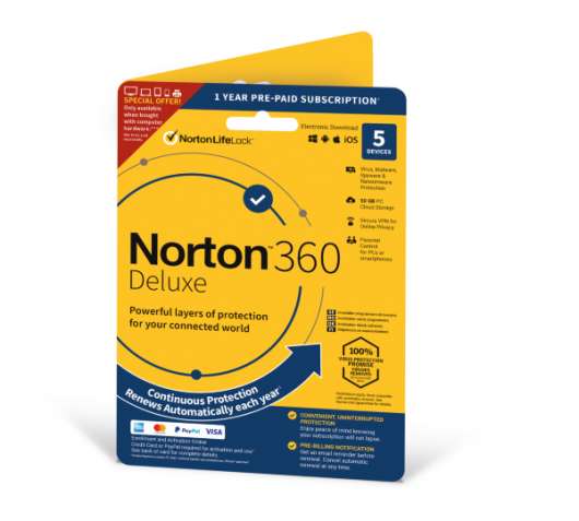 Norton 360 Deluxe - 50GB Lagring / VPN / 1 år / 5 användare - ATTACH