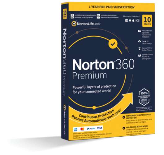Norton 360 Premium - 75GB Lagring / VPN / 1 år / 10 användare