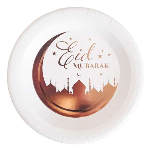 Papperstallrikar Eid Mubarak Roséguld - 10-pack
