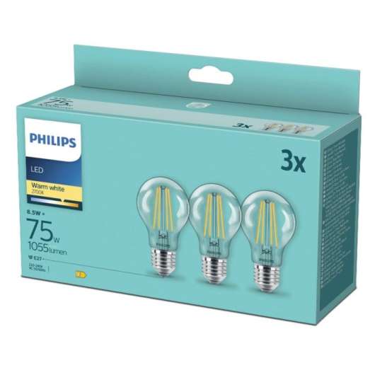 Philips LED-lampa E27 1055 lm 3-pack
