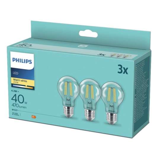 Philips LED-lampa E27 470 lm 3-pack