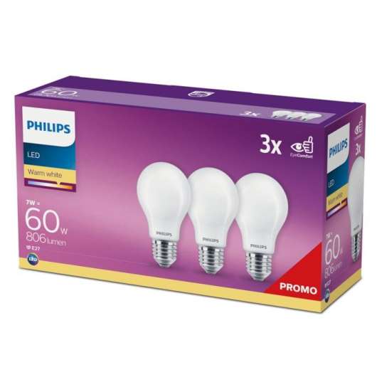 Philips LED-lampa E27 806 lm 3-pack