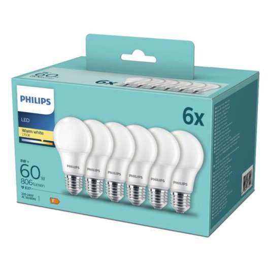 Philips LED-lampa E27 806 lm 6-pack