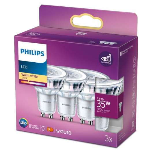 Philips LED-lampa GU10 255 lm 3-pack