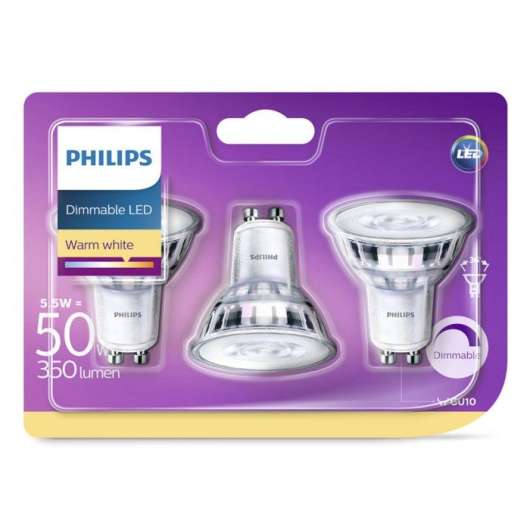 Philips LED-lampa GU10 345 lm 3-pack