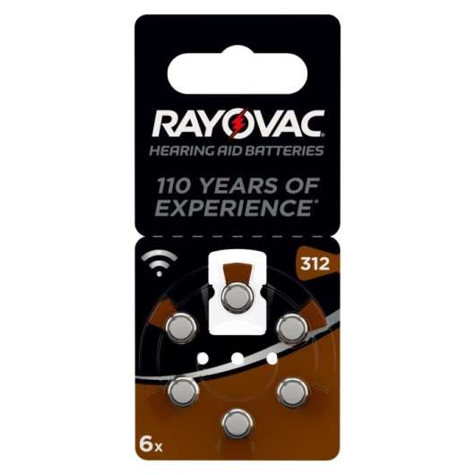 Rayovac Hörapparatsbatterier Brun ZA312 6-pack
