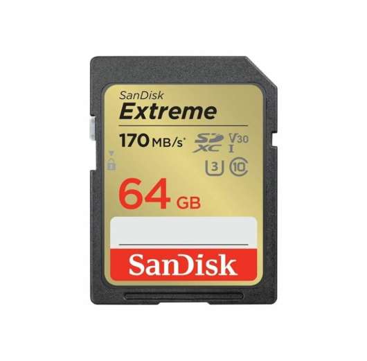 SanDisk Extreme - 64GB SDXC Memory Card + 1 år RescuePRO Deluxe / 170MB/s /& 80MB/s / UHS-I / Class