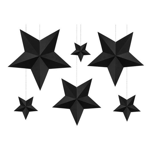 Stjärnor Svarta DIY Hängande Dekoration - 6-pack