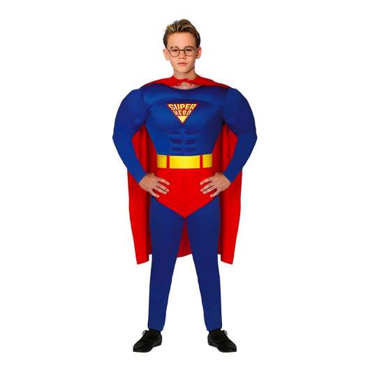 Superhjälte med Muskler Blå/Röd Teen Maskeraddräkt - One size