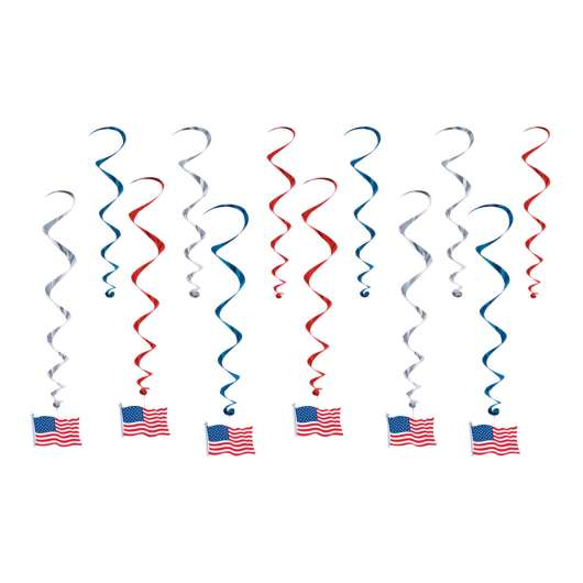 Swirls Amerikanska Flaggor Hängande Dekoration - 12-pack