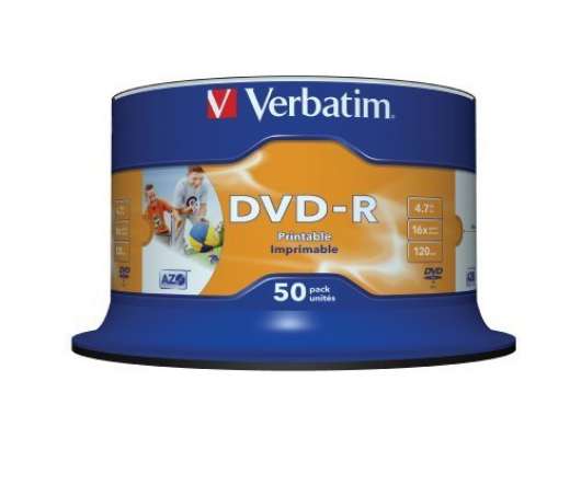Verbatim DVD-R 16X 4,7GB 50-Pack (Cakebox) (Inkjet Printable)